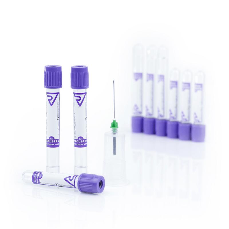 Пробірка Вакуумна для збору крові VACUSERA®, 9мл, з К2 ЕДТА та гелем, 16x100мм, стерильна, з бузковою кришкою, IVD